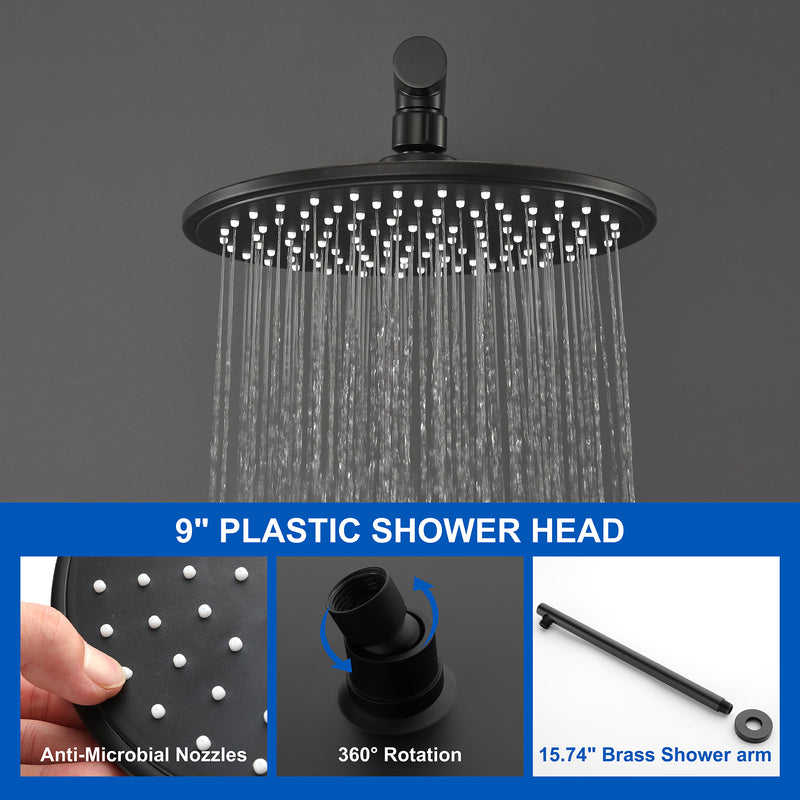 Wall Mounted Shower System Set with 9" Rain Shower head and 5-Setting High Pressure Handheld Shower