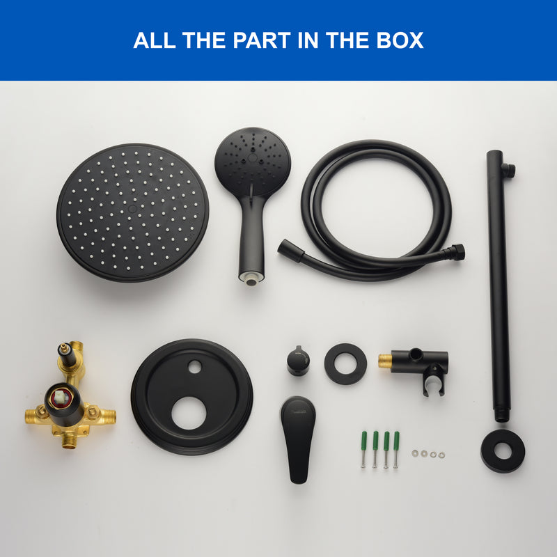 Wall Mounted Shower System Set with 9" Rain Shower head and 5-Setting High Pressure Handheld Shower