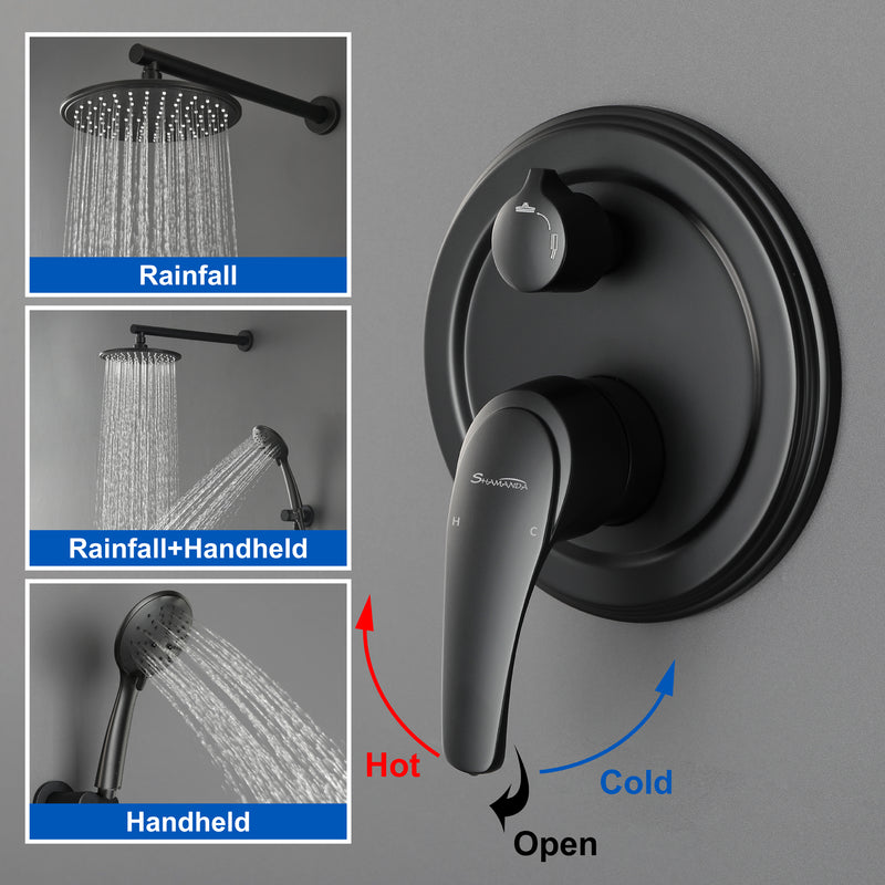 Wall Mounted Shower System Set with 9" Rain Shower head and 5-Setting High Pressure Handheld Shower