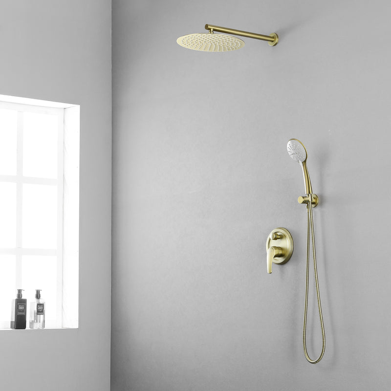 2 Way Shower System with 12 inch Round Overhead Shower and 5-Setting Handheld Shower Head