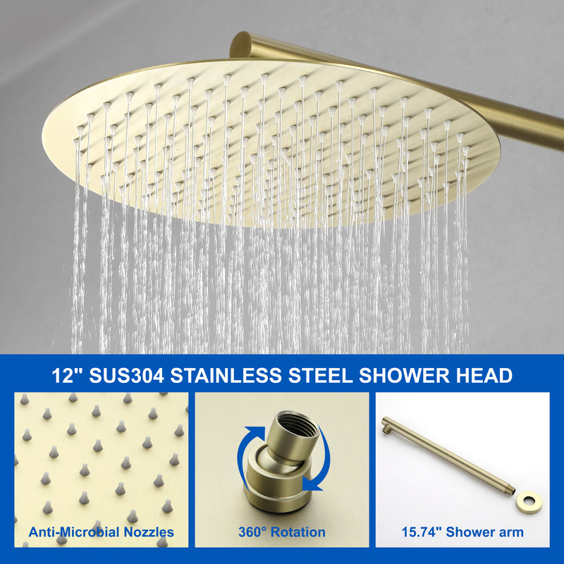 2 Way Shower System with 12 inch Round Overhead Shower and 5-Setting Handheld Shower Head