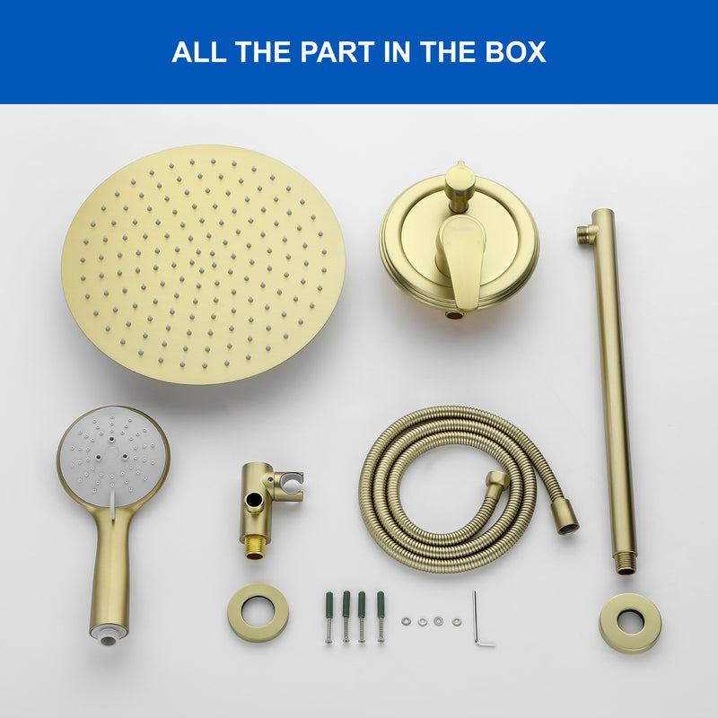 2 Way Shower System with 12 inch Round Overhead Shower and 5-Setting Handheld Shower Head
