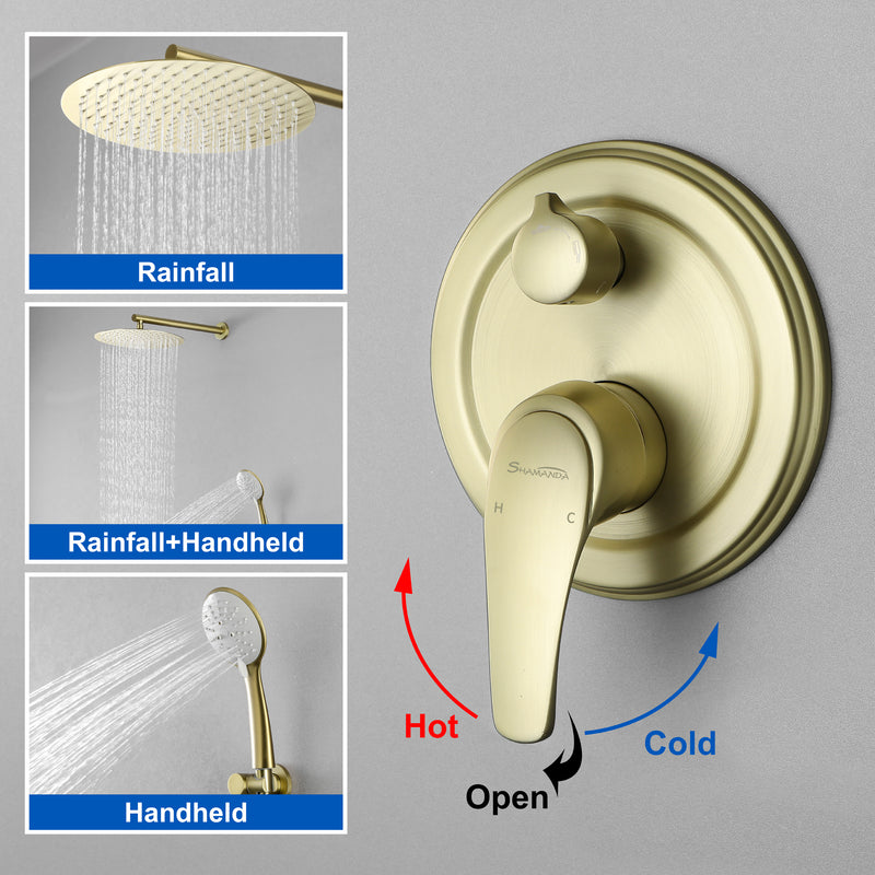 2 Way Shower System with 12 inch Round Overhead Shower and 5-Setting Handheld Shower Head