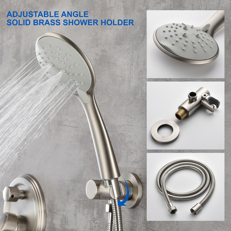 Wall Mounted Shower System Set with 9" Rain Shower head and 5-Setting High Pressure Handheld Shower