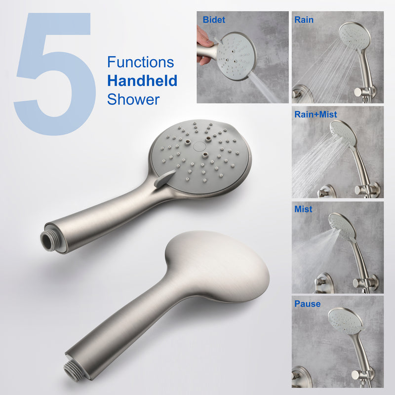 Wall Mounted Shower System Set with 9" Rain Shower head and 5-Setting High Pressure Handheld Shower