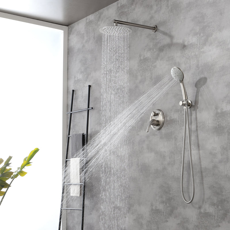 Wall Mounted Shower System Set with 9" Rain Shower head and 5-Setting High Pressure Handheld Shower