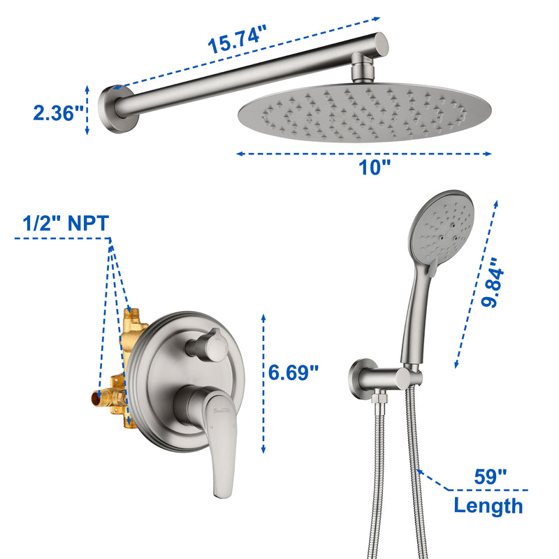 Wall Mounted Shower System Set with 9" Rain Shower head and 5-Setting High Pressure Handheld Shower