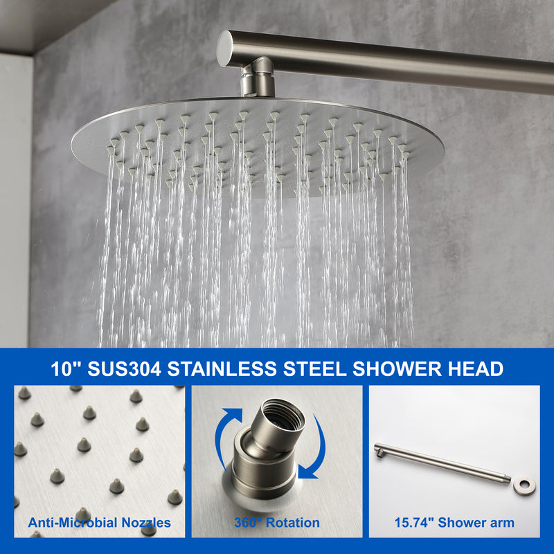 Wall Mounted Shower System Set with 9" Rain Shower head and 5-Setting High Pressure Handheld Shower
