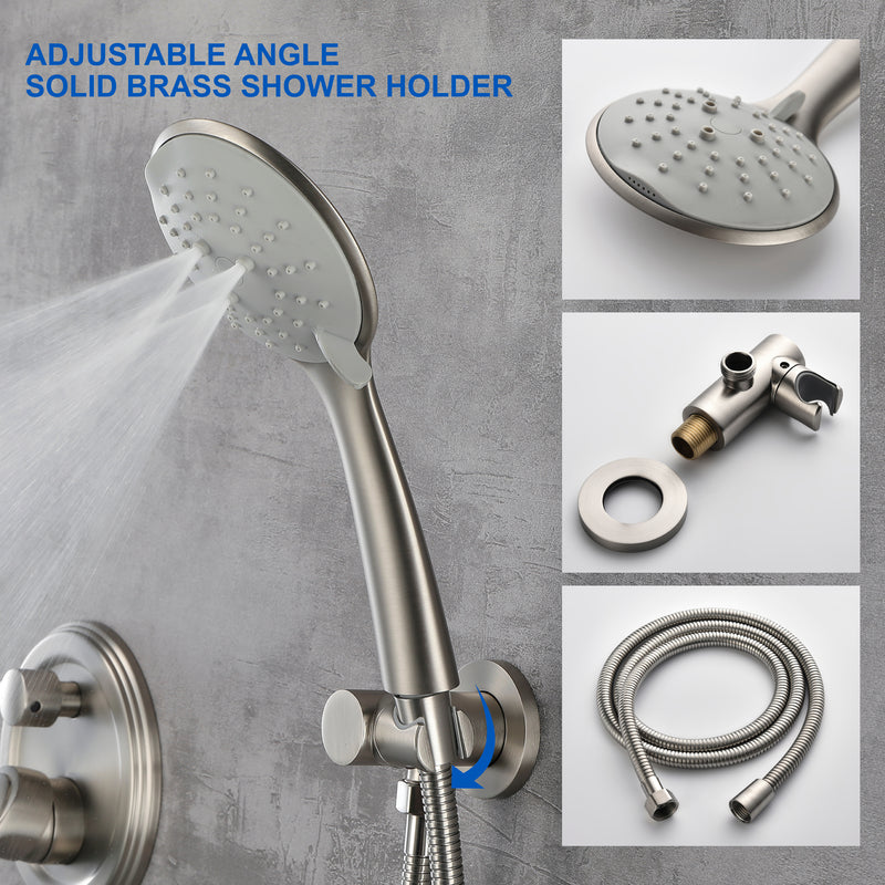 2 Way Shower System with 12 inch Round Overhead Shower and 5-Setting Handheld Shower Head
