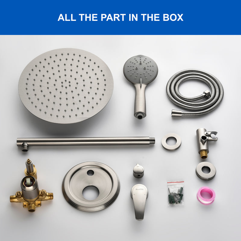 2 Way Shower System with 12 inch Round Overhead Shower and 5-Setting Handheld Shower Head