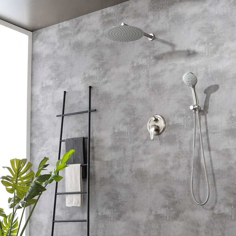 2 Way Shower System with 12 inch Round Overhead Shower and 5-Setting Handheld Shower Head