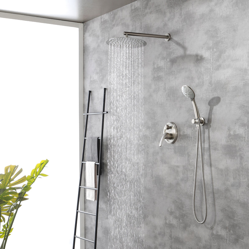 2 Way Shower System with 12 inch Round Overhead Shower and 5-Setting Handheld Shower Head