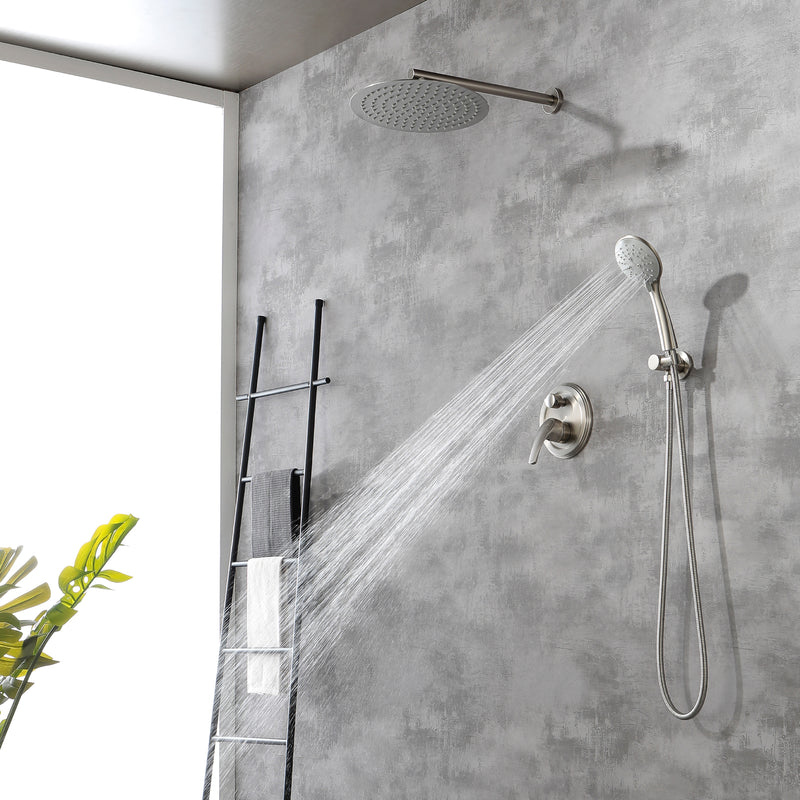 2 Way Shower System with 12 inch Round Overhead Shower and 5-Setting Handheld Shower Head
