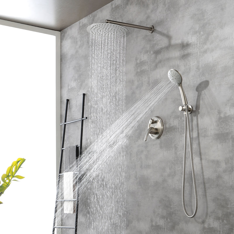 2 Way Shower System with 12 inch Round Overhead Shower and 5-Setting Handheld Shower Head