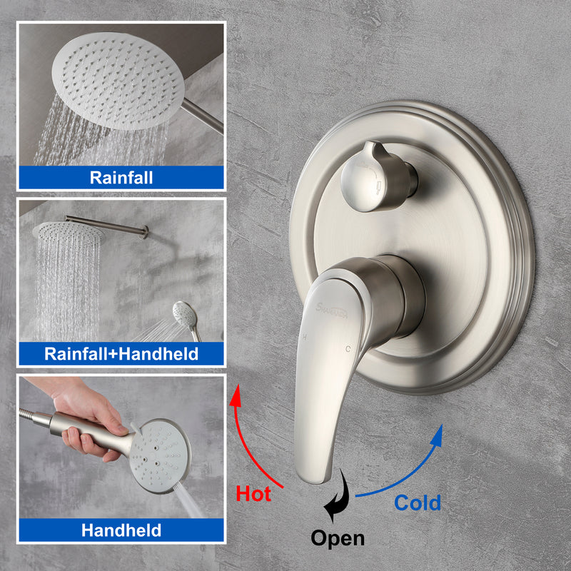 2 Way Shower System with 12 inch Round Overhead Shower and 5-Setting Handheld Shower Head