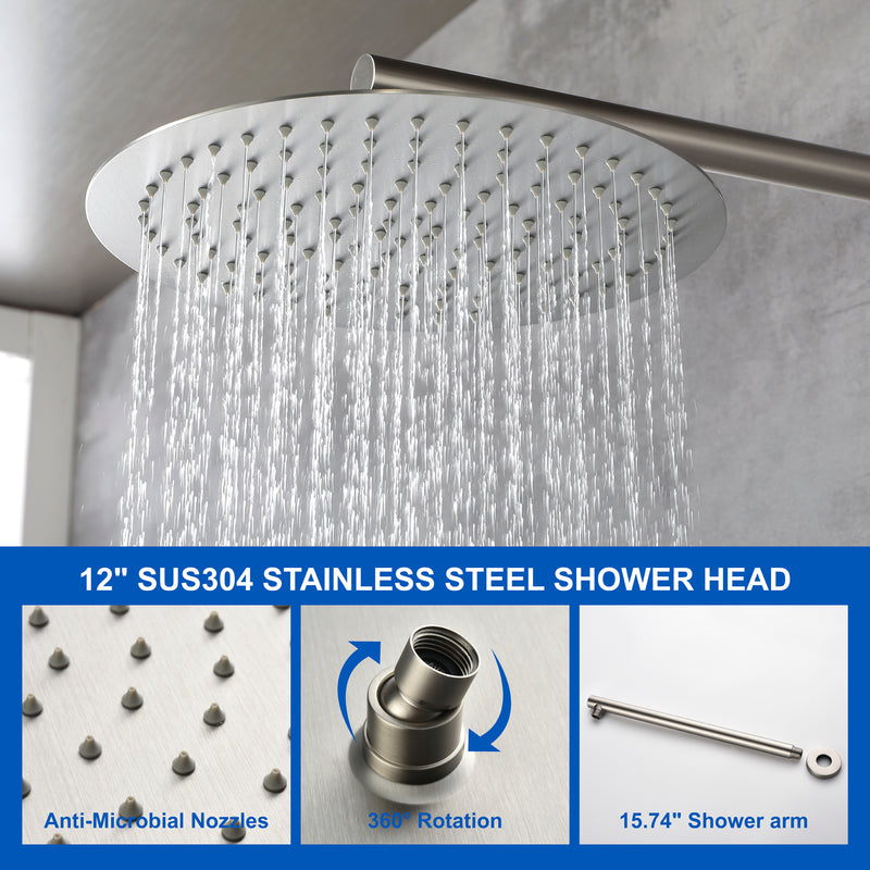 2 Way Shower System with 12 inch Round Overhead Shower and 5-Setting Handheld Shower Head