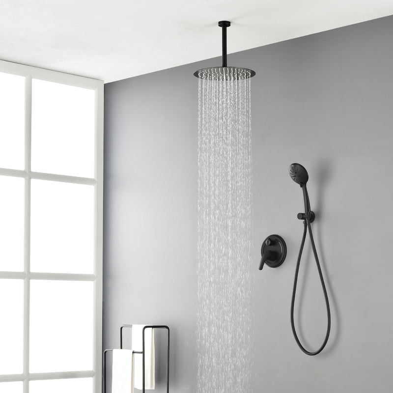 Ceiling-mounted Shower System with 12" Square Rain Shower Head and 5-Setting High Pressure Handheld Shower