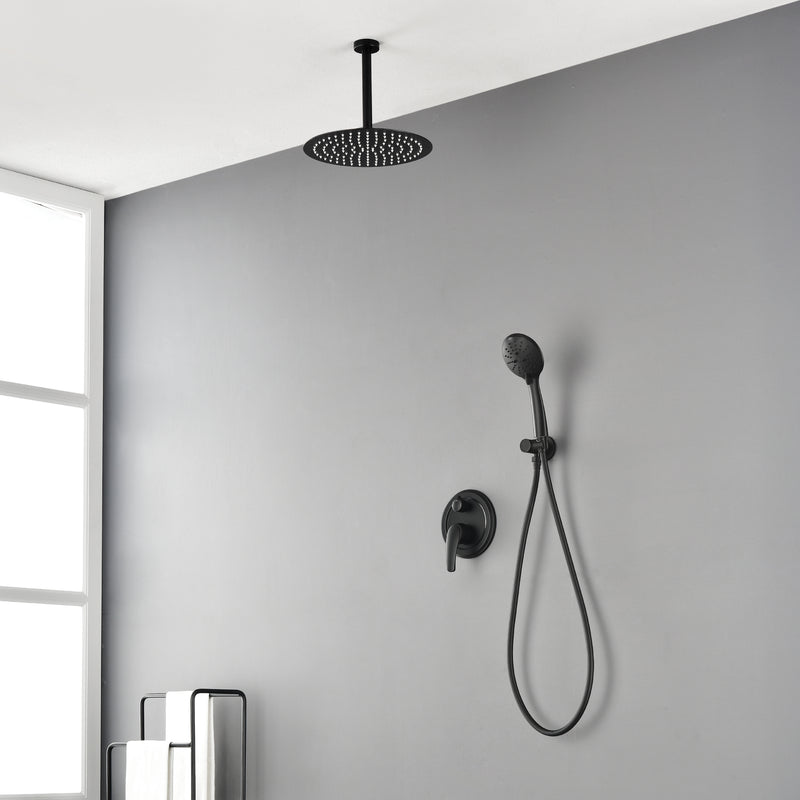 Ceiling-mounted Shower System with 12" Square Rain Shower Head and 5-Setting High Pressure Handheld Shower