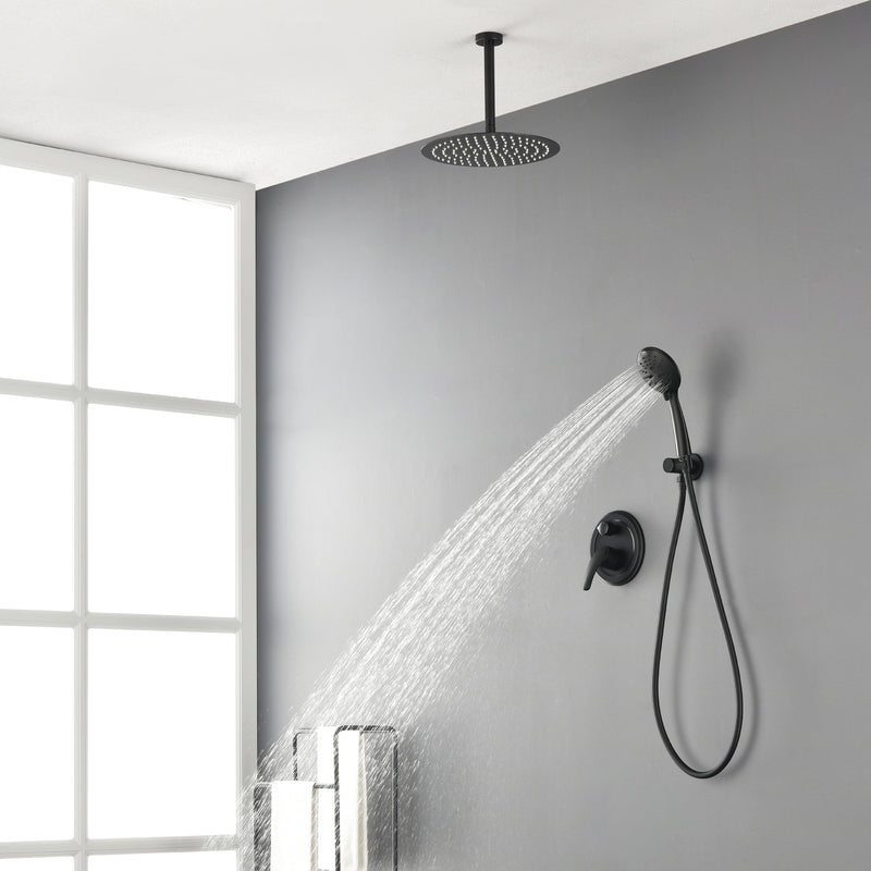 Ceiling-mounted Shower System with 12" Square Rain Shower Head and 5-Setting High Pressure Handheld Shower