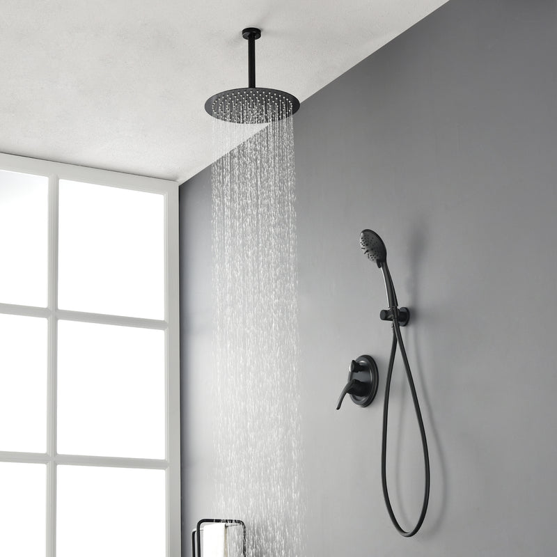 Ceiling-mounted Shower System with 12" Square Rain Shower Head and 5-Setting High Pressure Handheld Shower