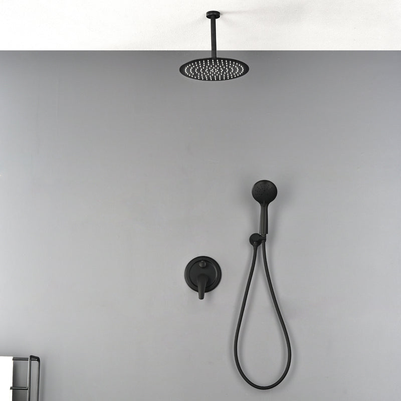 Ceiling-mounted Shower System with 12" Square Rain Shower Head and 5-Setting High Pressure Handheld Shower