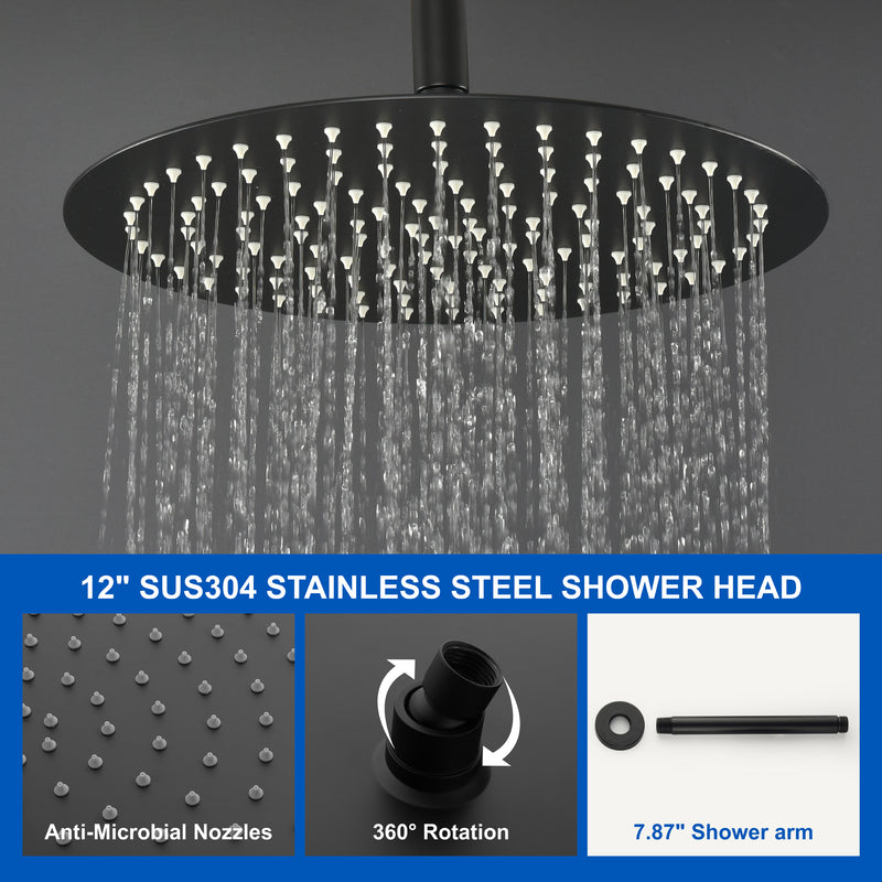 Ceiling-mounted Shower System with 12" Square Rain Shower Head and 5-Setting High Pressure Handheld Shower