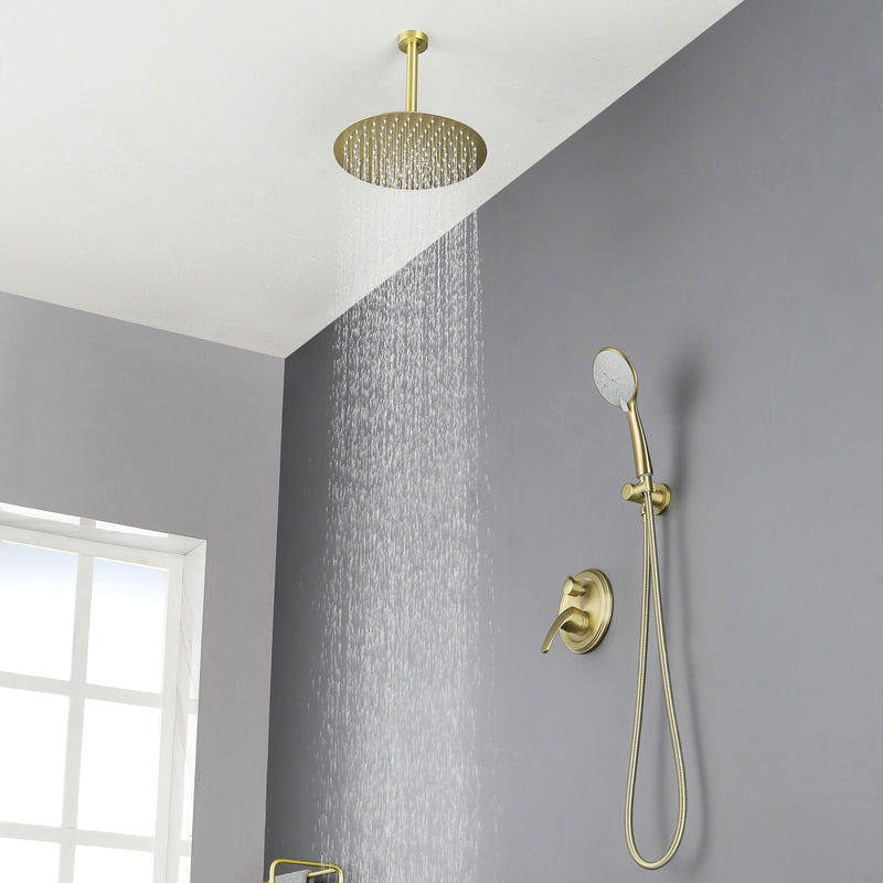 Ceiling-mounted Shower System with 12" Square Rain Shower Head and 5-Setting High Pressure Handheld Shower