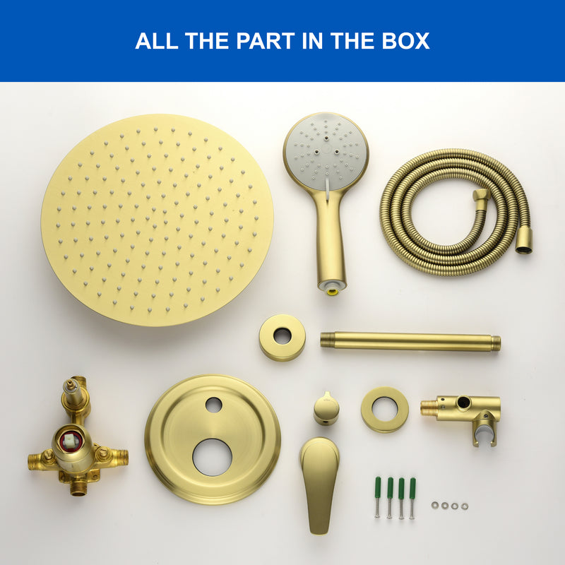 Ceiling-mounted Shower System with 12" Square Rain Shower Head and 5-Setting High Pressure Handheld Shower