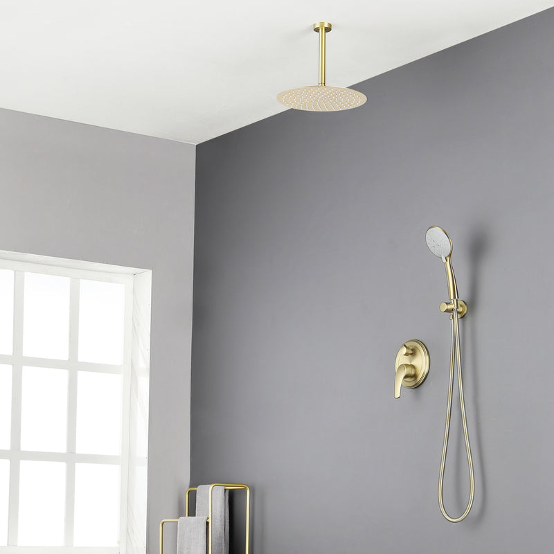 Ceiling-mounted Shower System with 12" Square Rain Shower Head and 5-Setting High Pressure Handheld Shower