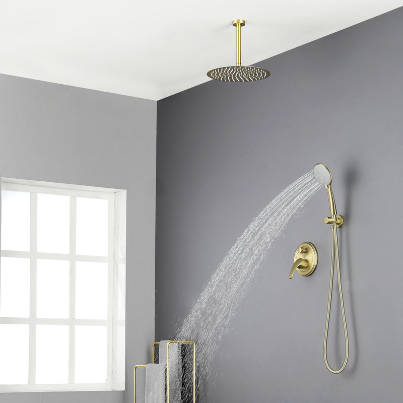 Ceiling-mounted Shower System with 12" Square Rain Shower Head and 5-Setting High Pressure Handheld Shower