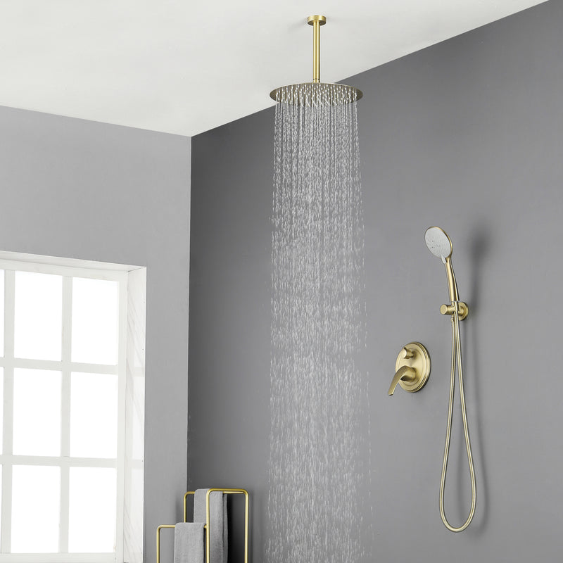 Ceiling-mounted Shower System with 12" Square Rain Shower Head and 5-Setting High Pressure Handheld Shower