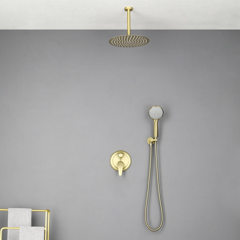 Ceiling-mounted Shower System with 12" Square Rain Shower Head and 5-Setting High Pressure Handheld Shower