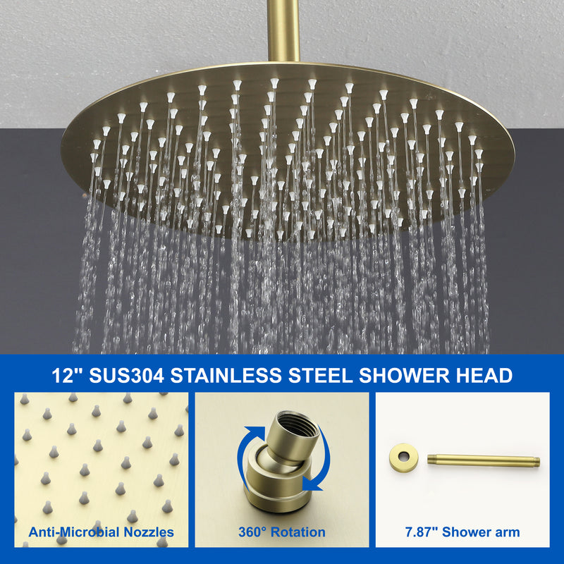 Ceiling-mounted Shower System with 12" Square Rain Shower Head and 5-Setting High Pressure Handheld Shower