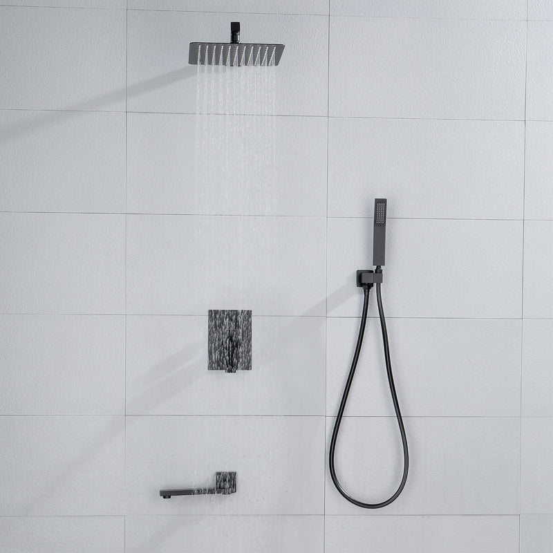 3-Function Concealed Shower Mixer with 10-Inch Rainfall Shower Head, High Pressure Handheld Shower & Tub Spout - Matte Black, Brushed Nickel, Brushed Gold