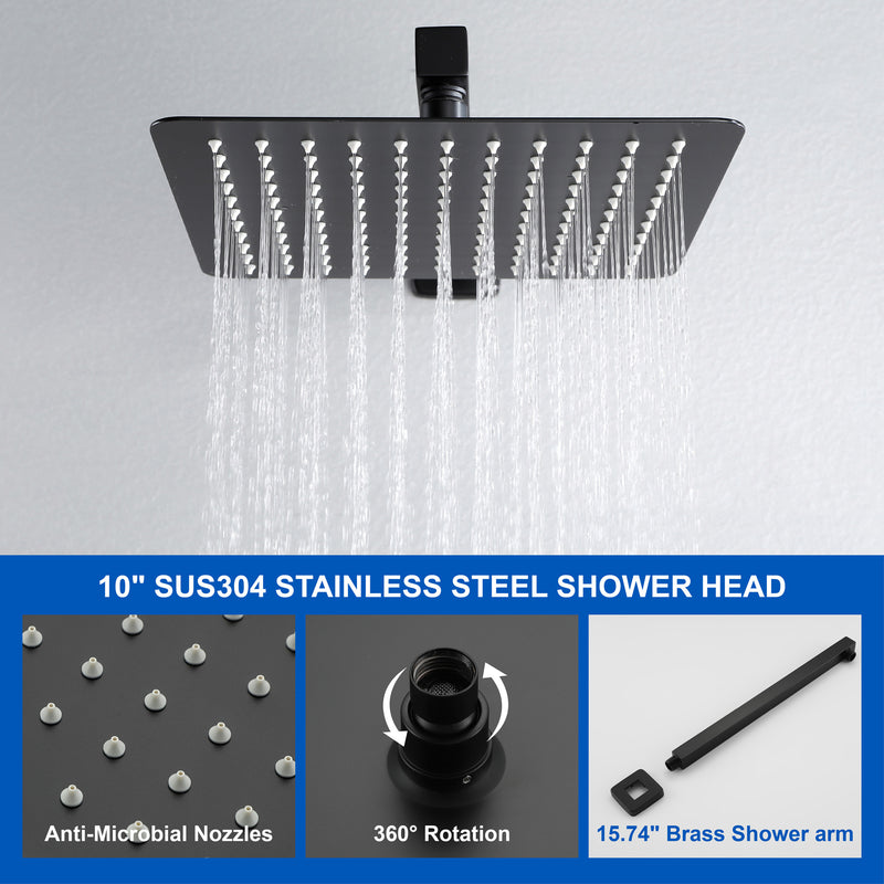 3-Function Concealed Shower Mixer with 10-Inch Rainfall Shower Head, High Pressure Handheld Shower & Tub Spout - Matte Black, Brushed Nickel, Brushed Gold
