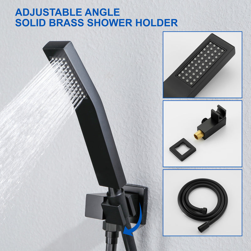3-Function Concealed Shower Mixer with 10-Inch Rainfall Shower Head, High Pressure Handheld Shower & Tub Spout - Matte Black, Brushed Nickel, Brushed Gold