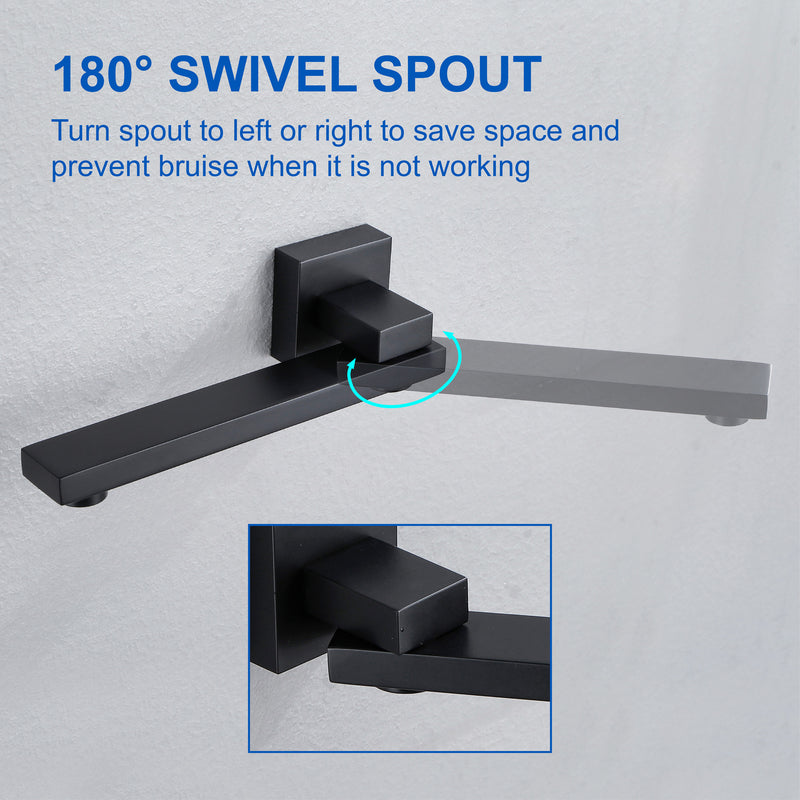 3-Way Bath and Shower Faucet 12" Rainfall Shower Head Faucet with Handheld Spray & 180 Degree Swivel Tub Spout Tap
