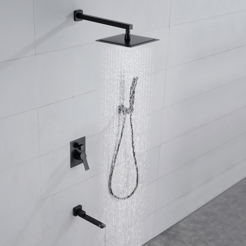 3-Way Bath and Shower Faucet 12" Rainfall Shower Head Faucet with Handheld Spray & 180 Degree Swivel Tub Spout Tap