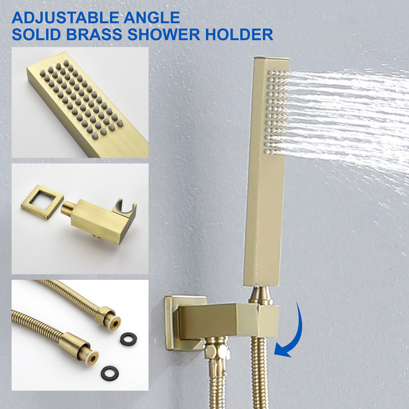 3-Way Bath and Shower Faucet 12" Rainfall Shower Head Faucet with Handheld Spray & 180 Degree Swivel Tub Spout Tap