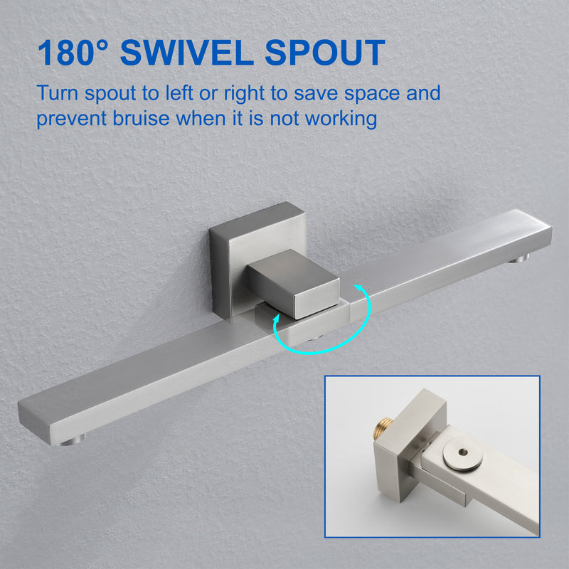 3-Way Bath and Shower Faucet 12" Rainfall Shower Head Faucet with Handheld Spray & 180 Degree Swivel Tub Spout Tap