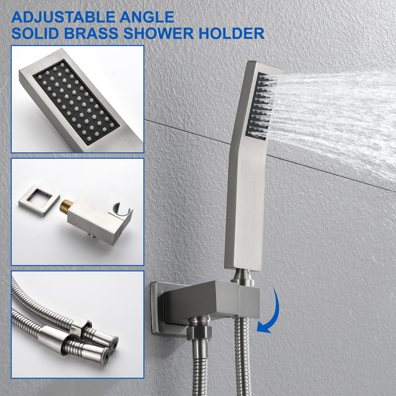 3-Way Bath and Shower Faucet 12" Rainfall Shower Head Faucet with Handheld Spray & 180 Degree Swivel Tub Spout Tap