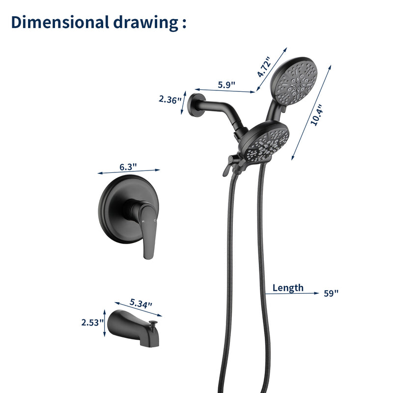Shower Faucets Sets Complete with Tub Spout & Valve, 7 Modes Dual 2-in-1 High Pressure Rain & Handheld Shower Head System with 3-Way Water Diverter & Shower Trim Kit