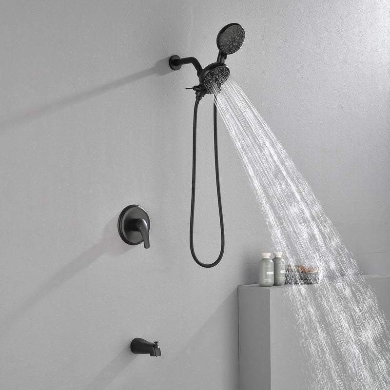 Shower Faucets Sets Complete with Tub Spout & Valve, 7 Modes Dual 2-in-1 High Pressure Rain & Handheld Shower Head System with 3-Way Water Diverter & Shower Trim Kit