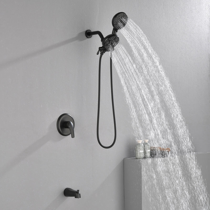 Shower Faucets Sets Complete with Tub Spout & Valve, 7 Modes Dual 2-in-1 High Pressure Rain & Handheld Shower Head System with 3-Way Water Diverter & Shower Trim Kit