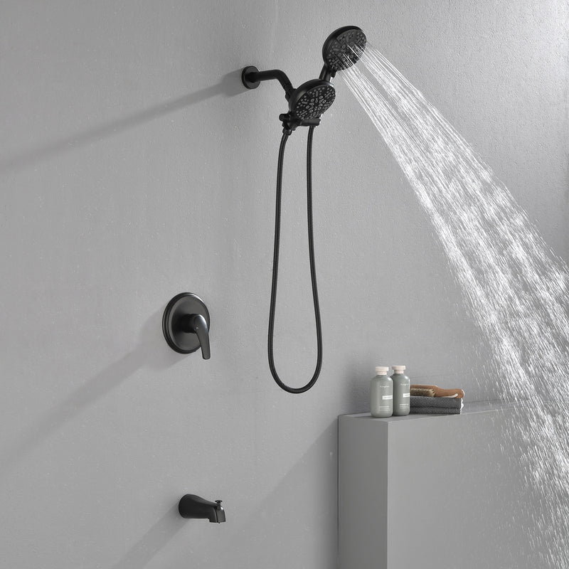 Shower Faucets Sets Complete with Tub Spout & Valve, 7 Modes Dual 2-in-1 High Pressure Rain & Handheld Shower Head System with 3-Way Water Diverter & Shower Trim Kit