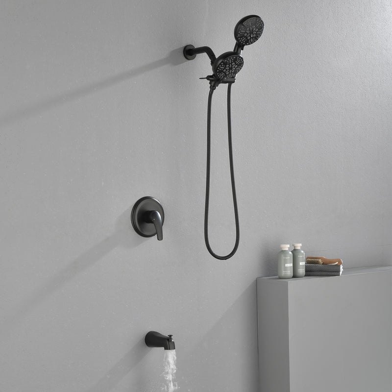 Shower Faucets Sets Complete with Tub Spout & Valve, 7 Modes Dual 2-in-1 High Pressure Rain & Handheld Shower Head System with 3-Way Water Diverter & Shower Trim Kit