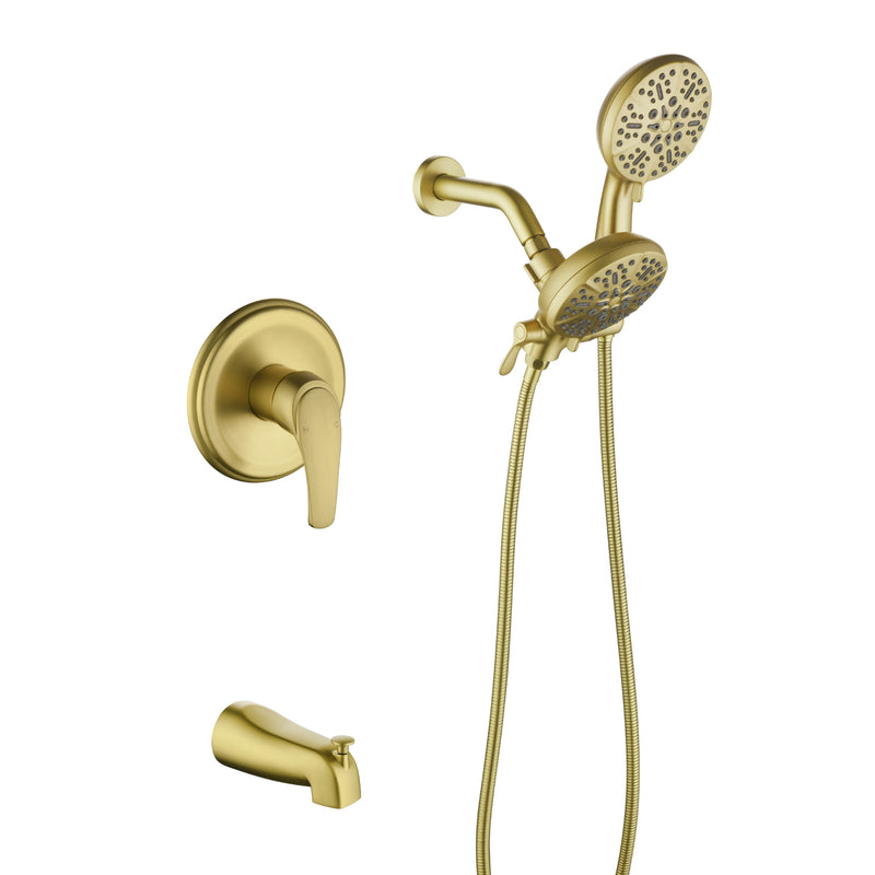 Shower Faucets Sets Complete with Tub Spout & Valve, 7 Modes Dual 2-in-1 High Pressure Rain & Handheld Shower Head System with 3-Way Water Diverter & Shower Trim Kit