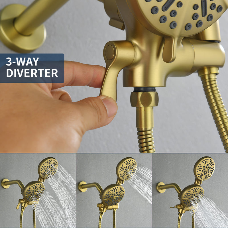 Shower Faucets Sets Complete with Tub Spout & Valve, 7 Modes Dual 2-in-1 High Pressure Rain & Handheld Shower Head System with 3-Way Water Diverter & Shower Trim Kit
