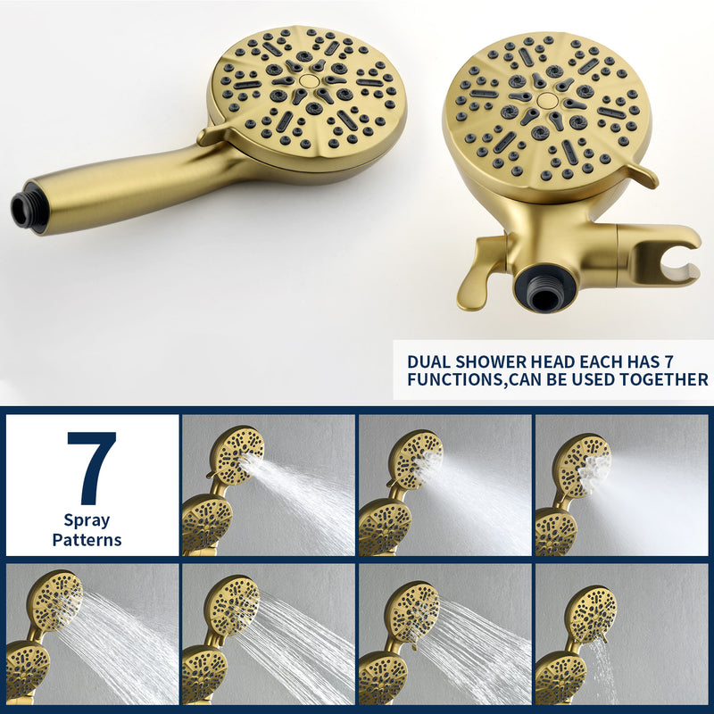 Shower Faucets Sets Complete with Tub Spout & Valve, 7 Modes Dual 2-in-1 High Pressure Rain & Handheld Shower Head System with 3-Way Water Diverter & Shower Trim Kit