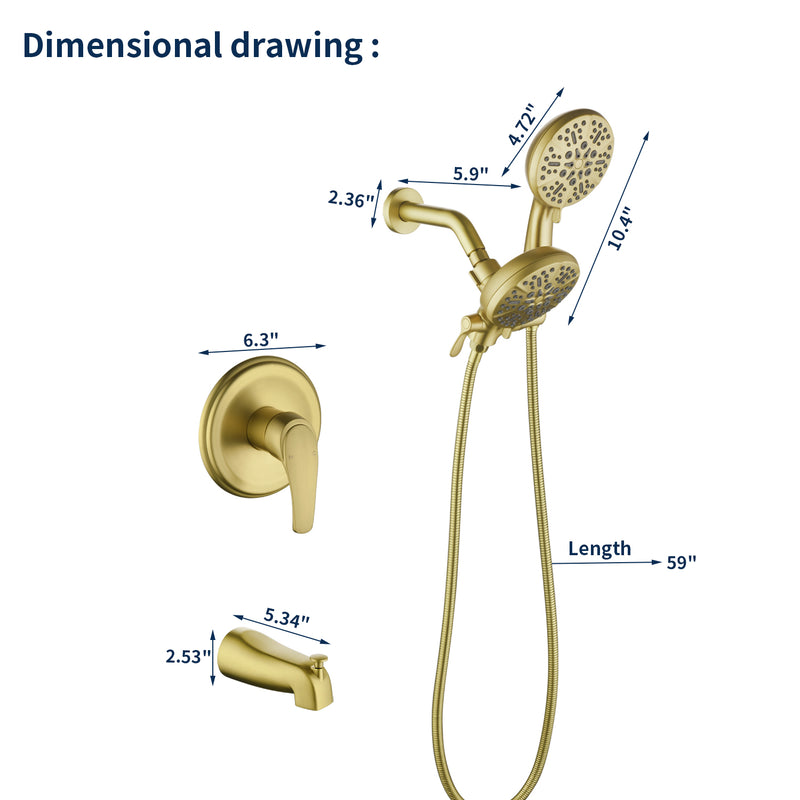 Shower Faucets Sets Complete with Tub Spout & Valve, 7 Modes Dual 2-in-1 High Pressure Rain & Handheld Shower Head System with 3-Way Water Diverter & Shower Trim Kit
